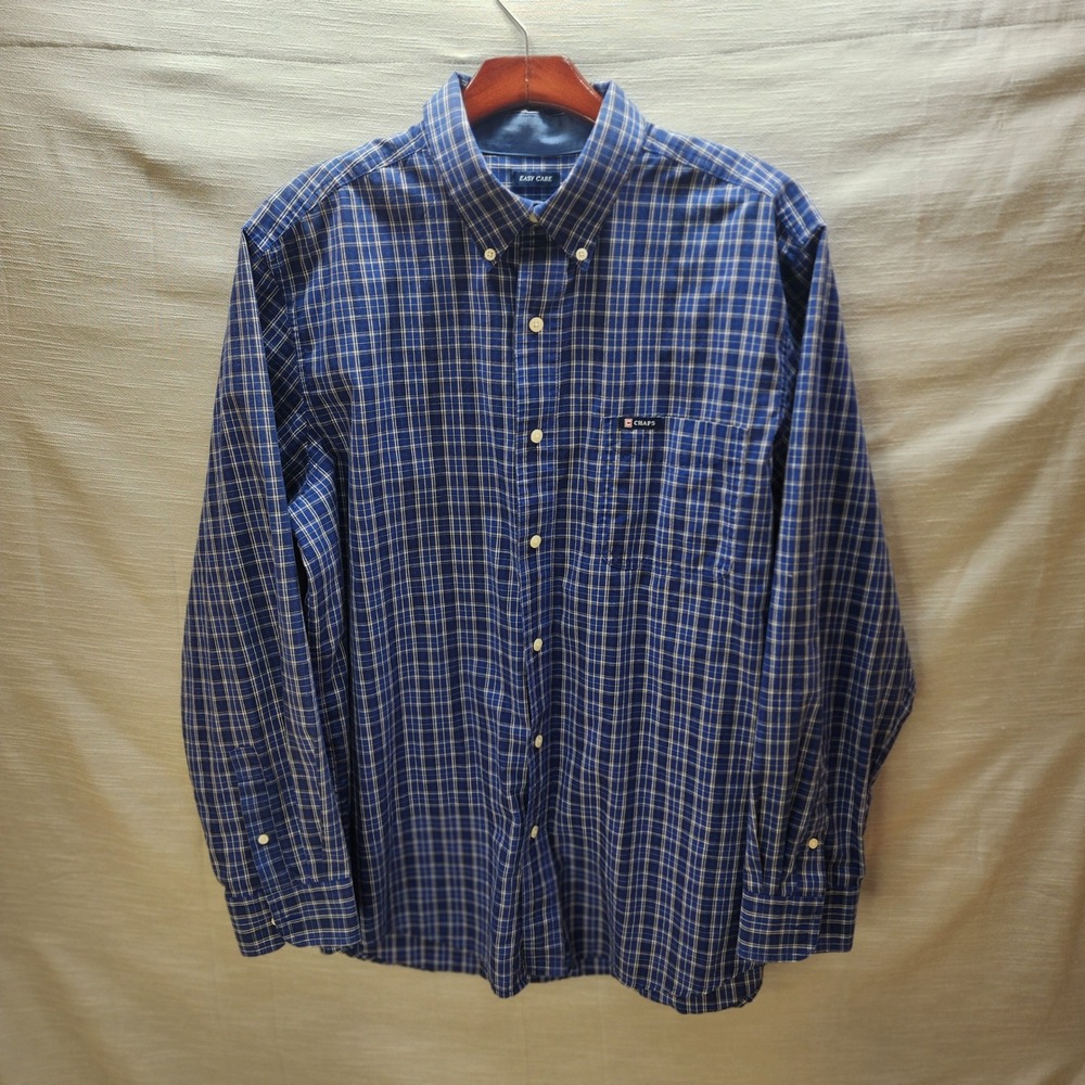 Chaps Mens Blue Plaid Easy Care Button Down Shirt Long Sleeve Large L/G